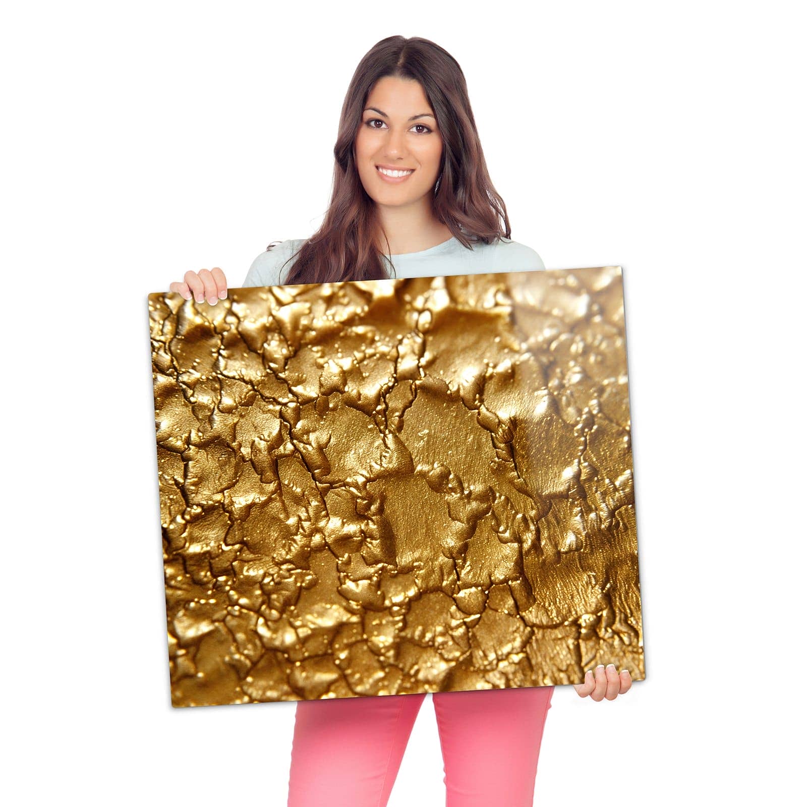 Abdeckplatte für Induktionsherd mit Goldene Struktur-Motiv wird zur Größendarstellung gehalten