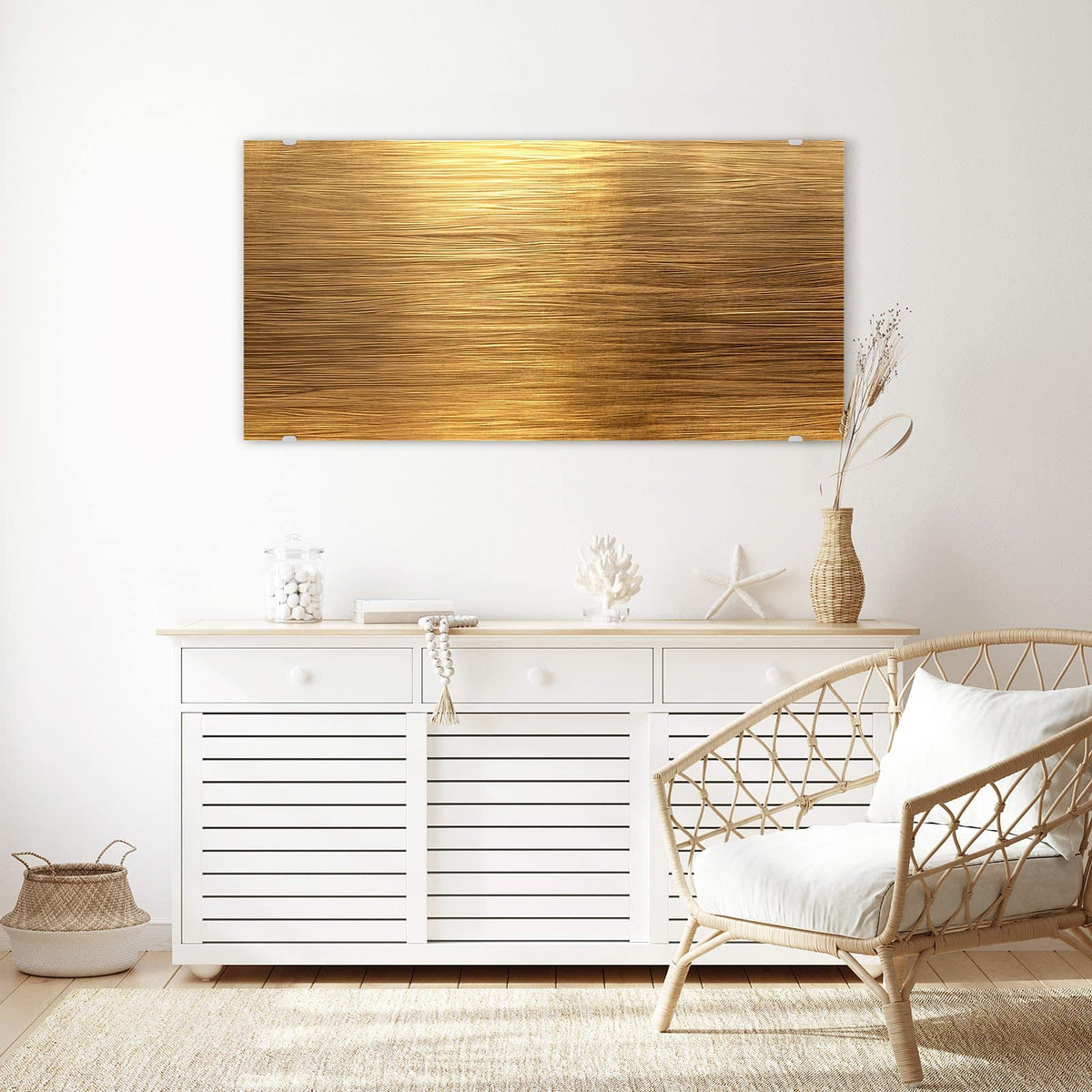 Echtglas, 4 mm – kein Acryl, keine Folie – Wandbild - Gebürstetes Gold - Querformat