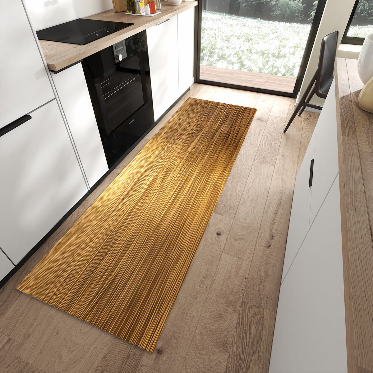 Strapazierfähiger Läufer für die Küche mit Motiv Golden Textured Surface in moderner Küche