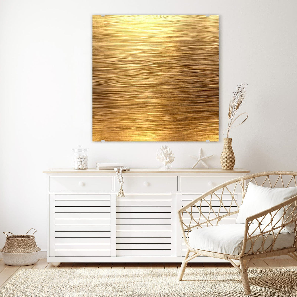 Echtglas, 4 mm – kein Acryl, keine Folie – Wandbild - Gebürstetes Gold - Quadratisch