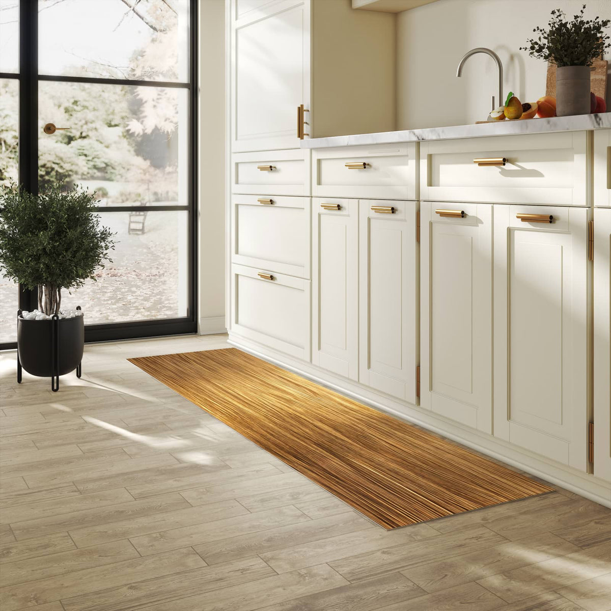 Waschbarer rutschfester Küchenteppich mit Motiv Golden Textured Surface in heller Küche