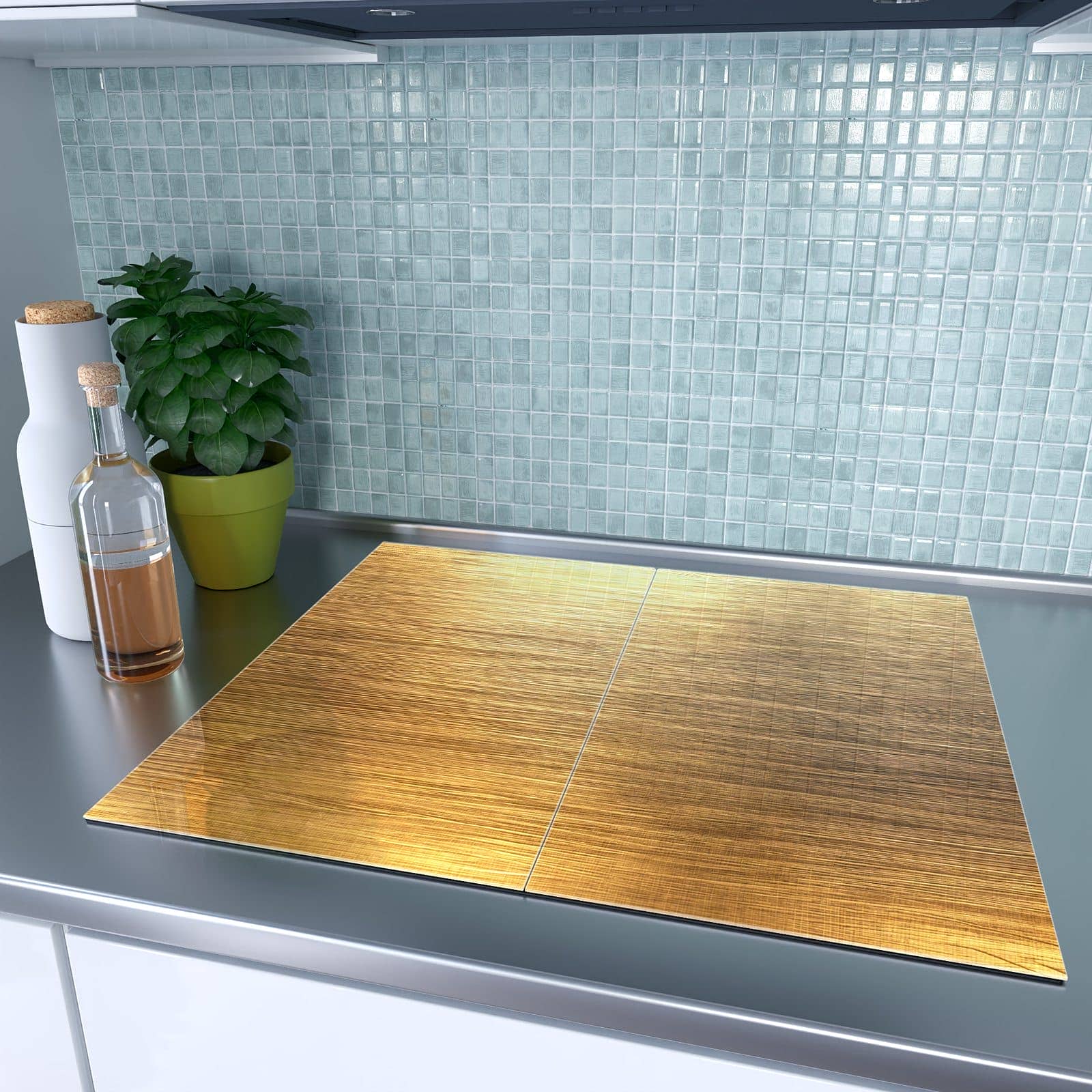 2-teilige Ceranfeld Abdeckplatten mit Golden Textured Surface-Motiv auf dem Ceranfeld