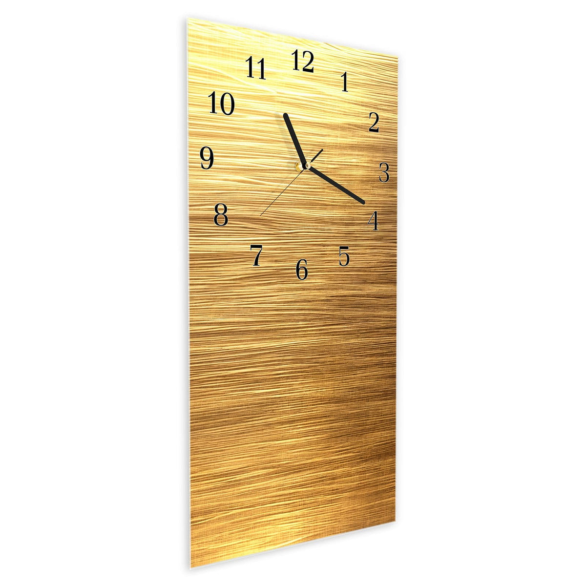 Vormontiert – mit Schwebeeffekt – Wanduhr Golden Textured Surface aus Glas – Hochformat 30 × 60 cm