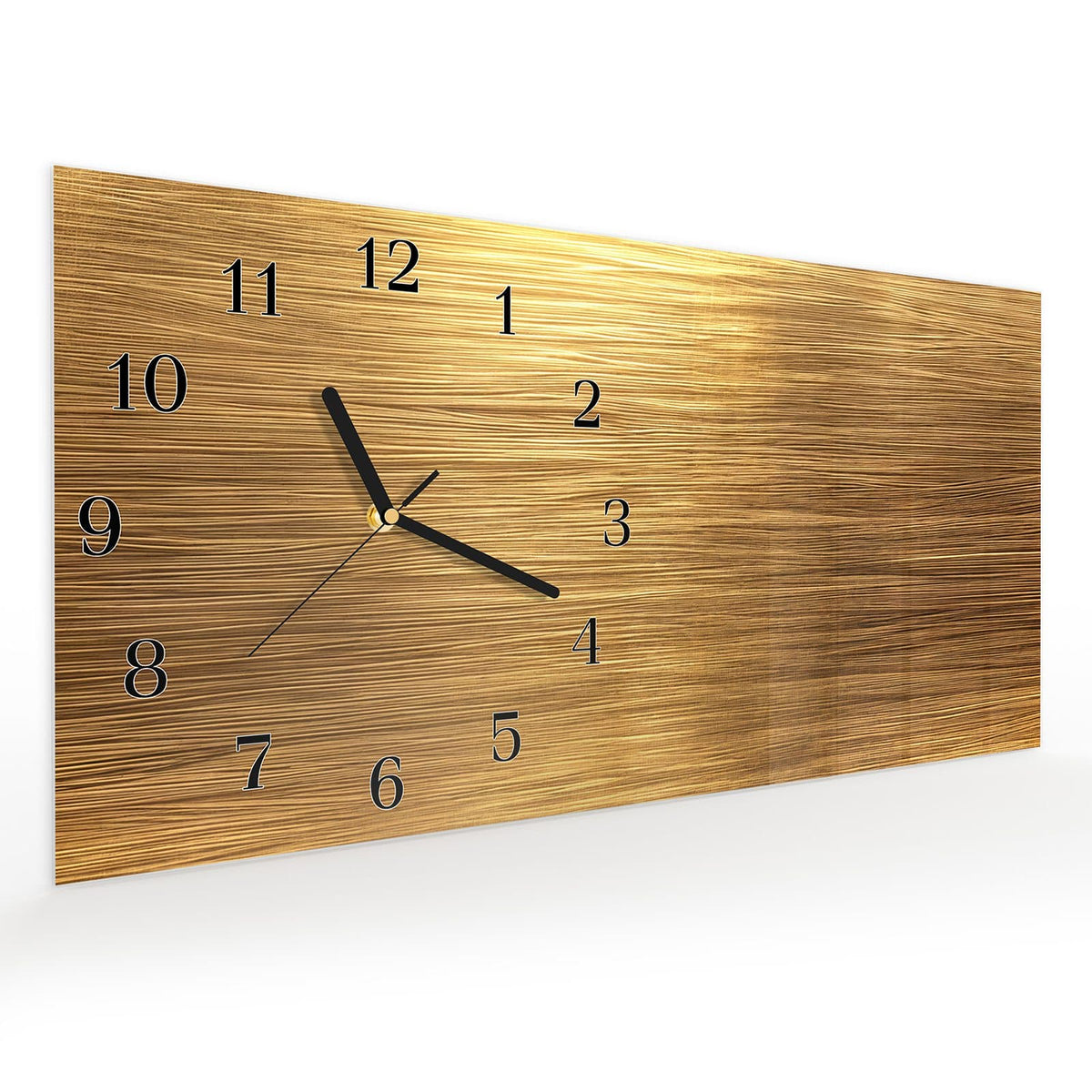 Vormontiert – mit Schwebeeffekt – Wanduhr Golden Textured Surface aus Glas – Querformat 60 × 30 cm