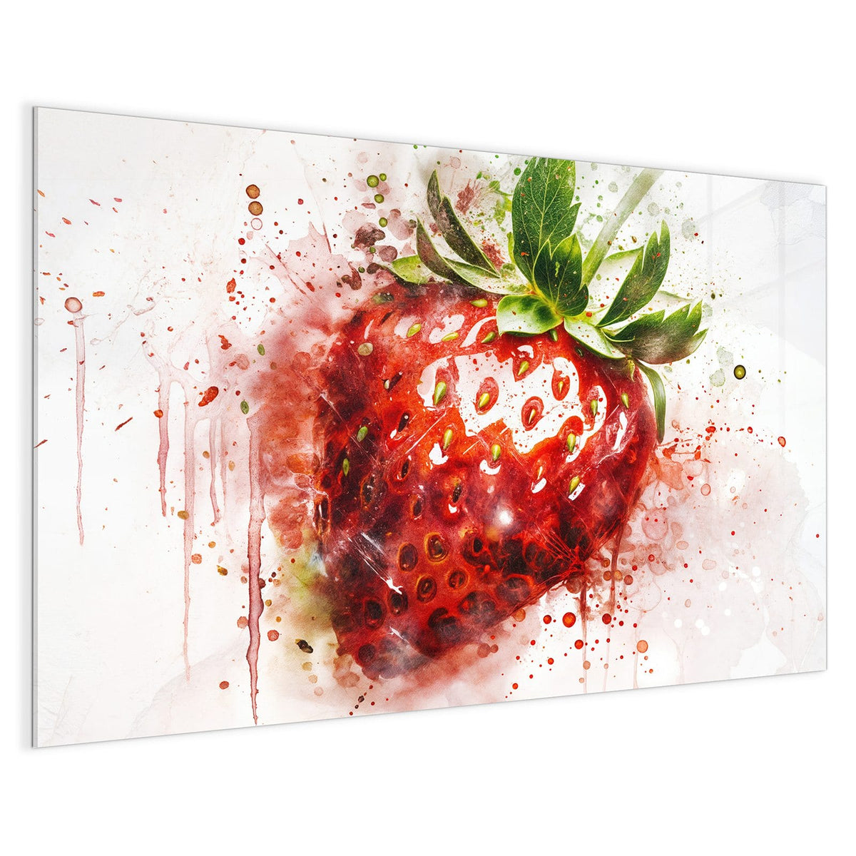 4 mm Glas statt lackiertem Blech – Magnettafel - Erdbeere in Aquarell