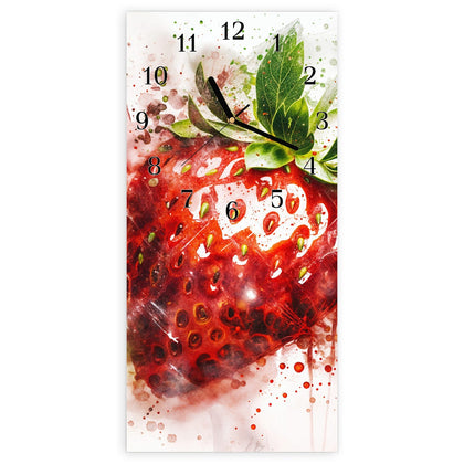Wanduhr mit dem Motiv Erdbeere in Aquarell