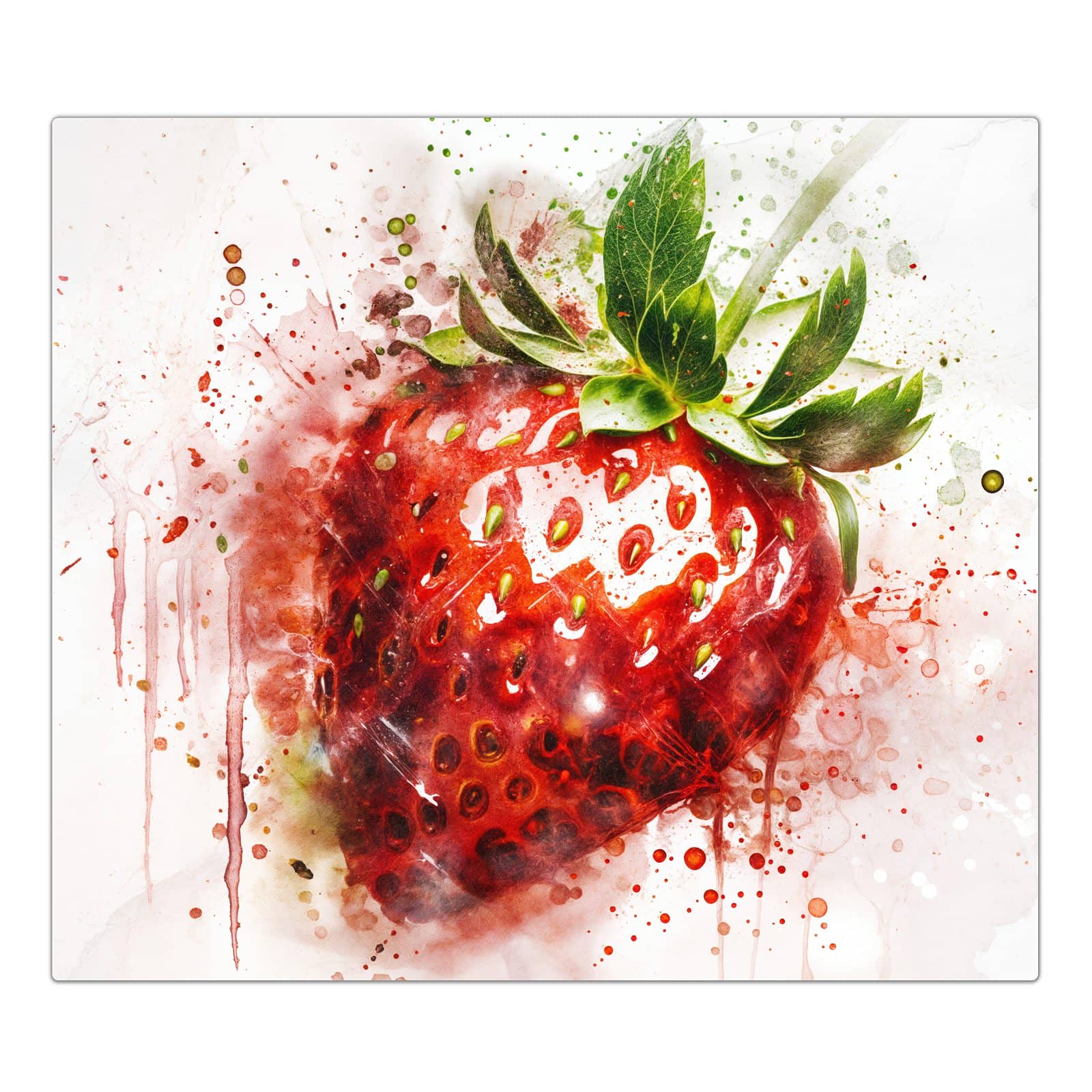 1-teilige Herdabdeckplatte mit Erdbeerkunstwerk-Motiv in der Frontansicht #grösse_1-Teilig (60x52cm)