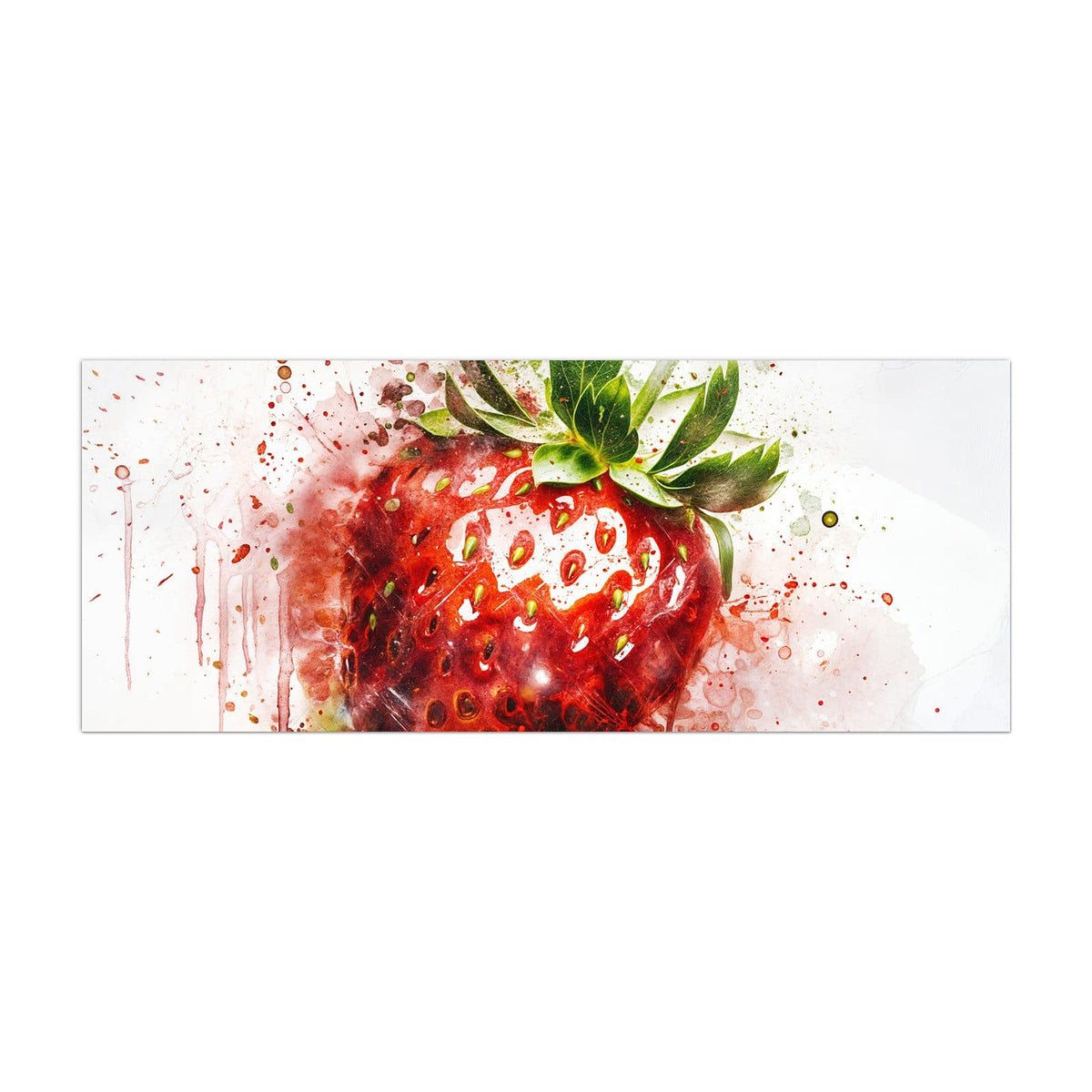 Küchenrückwand aus Glas Erdbeere in Aquarell im Hochformat, Motiv bildfüllend von vorn