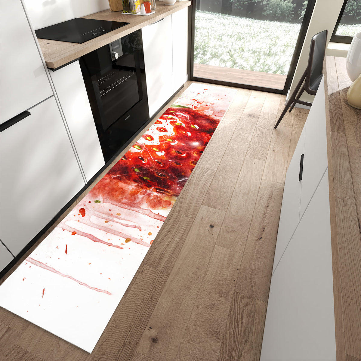 13 Größen – von 60 × 90 bis 80 × 300 cm – Küchenläufer - Erdbeere in Aquarell