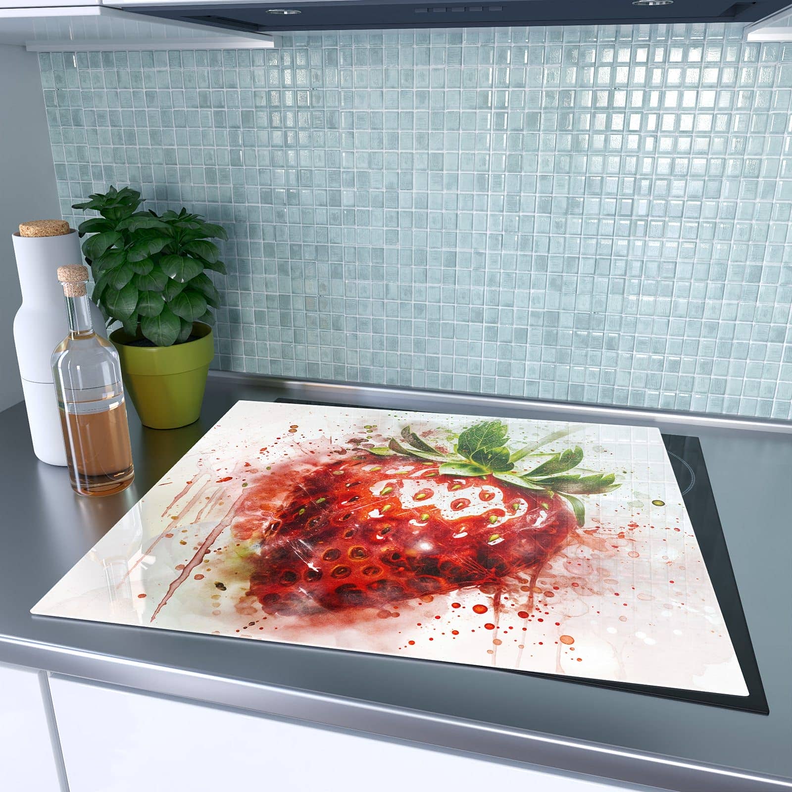 1-teilige Herdabdeckplatten mit Erdbeerkunstwerk-Motiv auf dem Ceranfeld