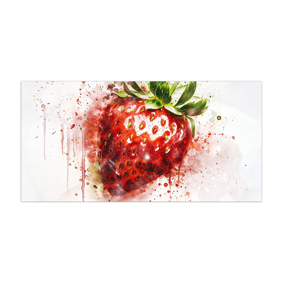 Küchenrückwand aus Glas Erdbeere in Aquarell im Hochformat, Motiv bildfüllend von vorn