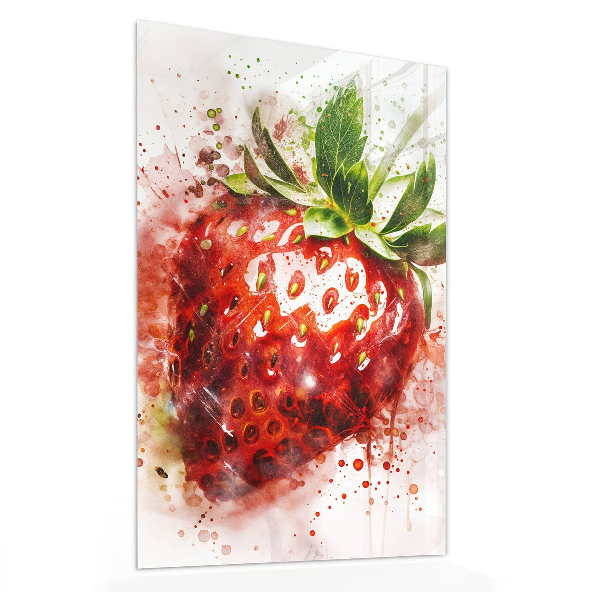 11 Größen – von 30 × 60 bis 60 × 150 cm – Wandbild - Erdbeere in Aquarell - Hochformat