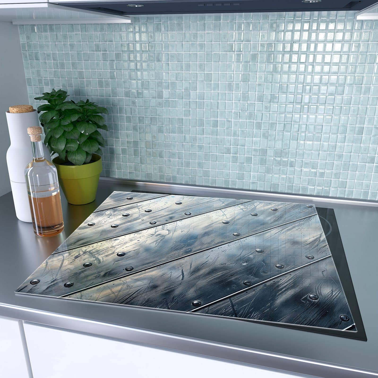 1-teilige Abdeckplatten für Ceranfeld mit Metallplatte-Motiv auf dem Ceranfeld