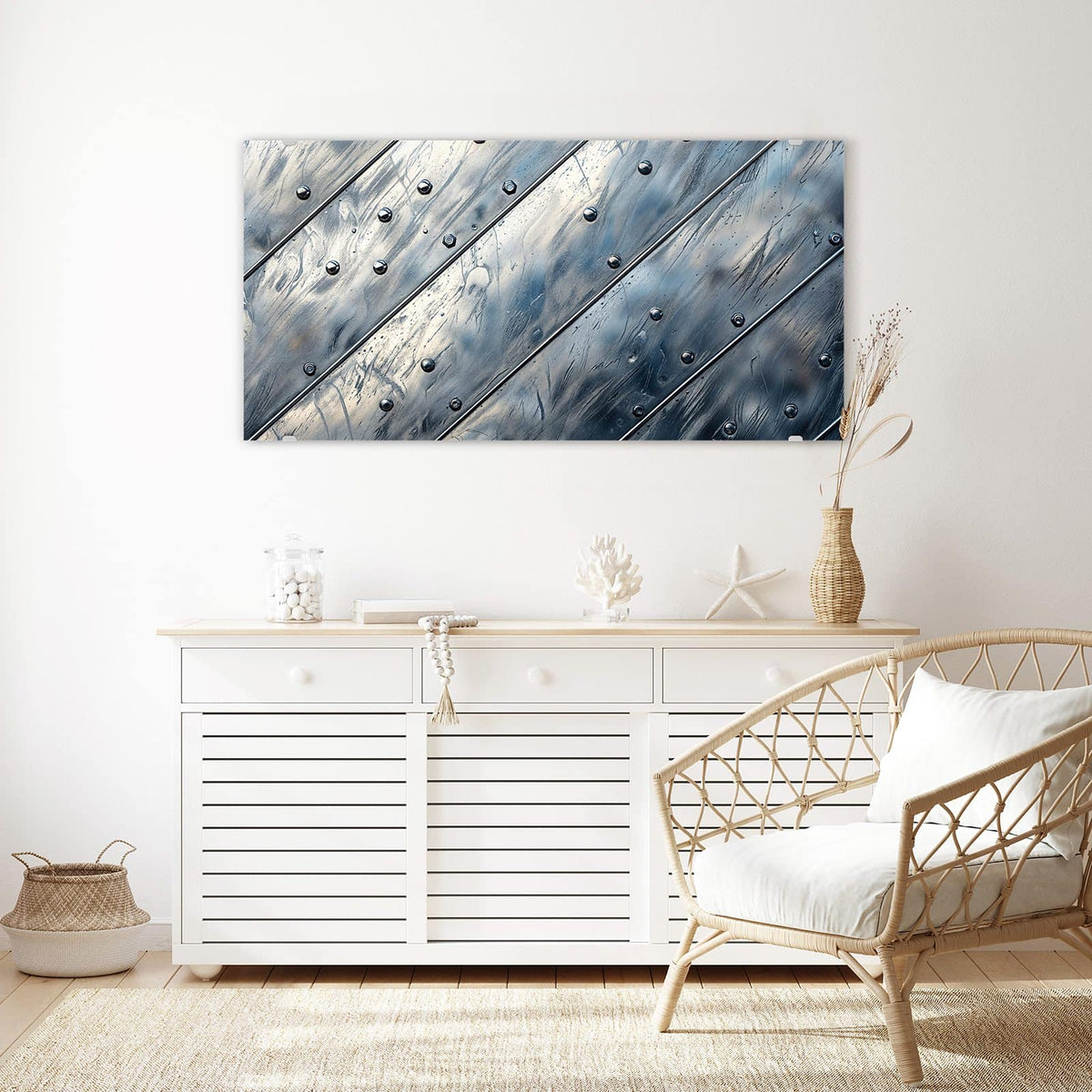 Echtglas, 4 mm – kein Acryl, keine Folie – Wandbild - Diagonale Metallpaneele - Querformat