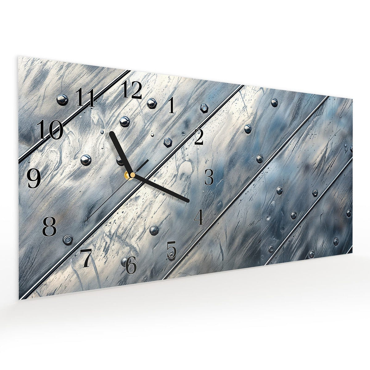 Vormontiert – mit Schwebeeffekt – Wanduhr Metallplatte aus Glas – Querformat 60 × 30 cm