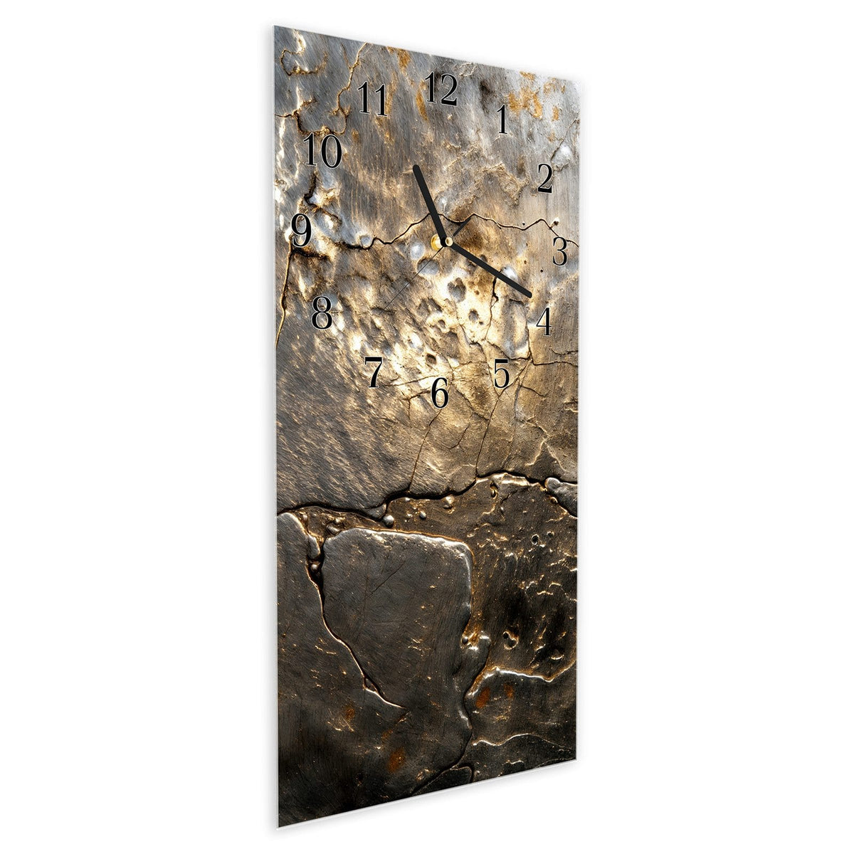 Vormontiert – mit Schwebeeffekt – Wanduhr Gekrakeltes Metall aus Glas – Hochformat 30 × 60 cm