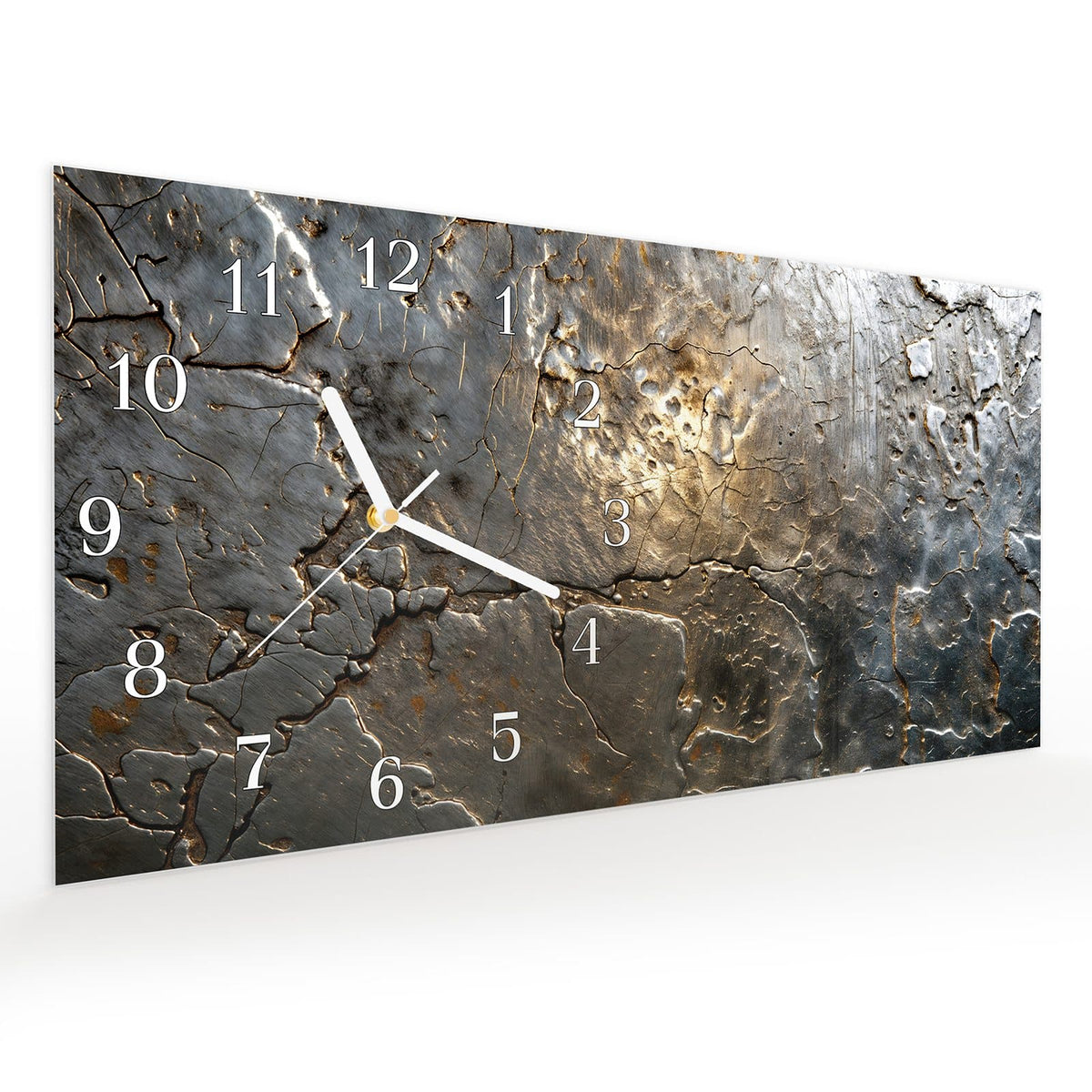 Vormontiert – mit Schwebeeffekt – Wanduhr Gekrakeltes Metall aus Glas – Querformat 60 × 30 cm