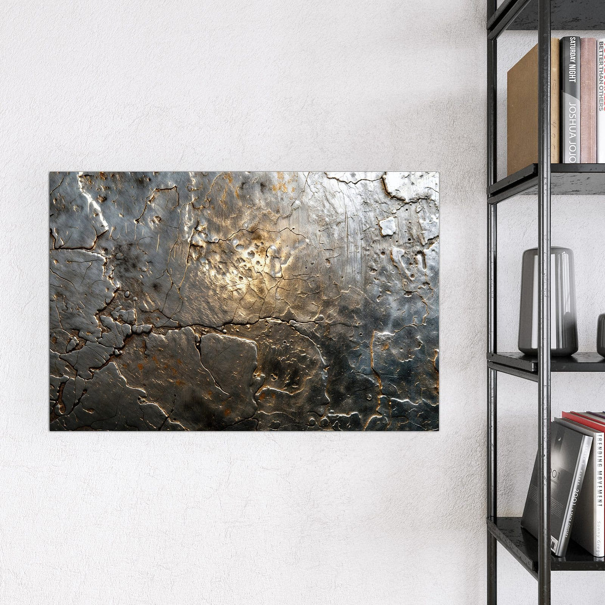 Magnettafel - Rissiges Metall – Silbergraues Metall mit goldenen Rissen