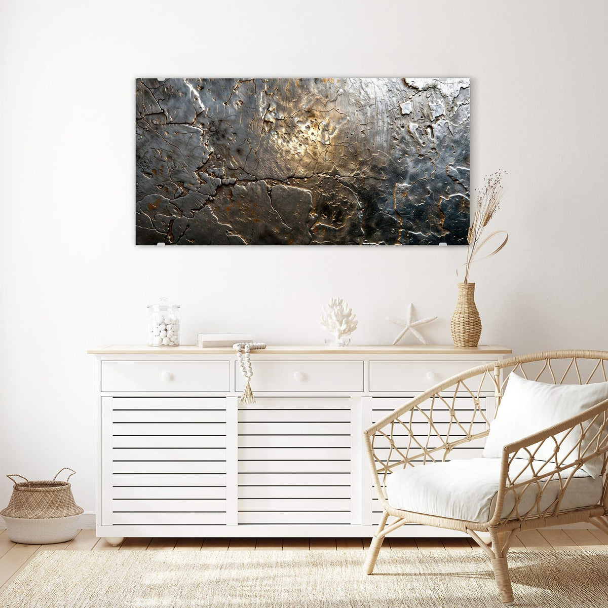 Echtglas, 4 mm – kein Acryl, keine Folie – Wandbild - Rissiges Metall - Querformat