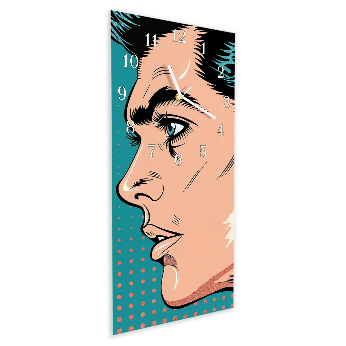 Vormontiert – mit Schwebeeffekt – Wanduhr Pop Art Paar aus Glas – Hochformat 30 × 60 cm