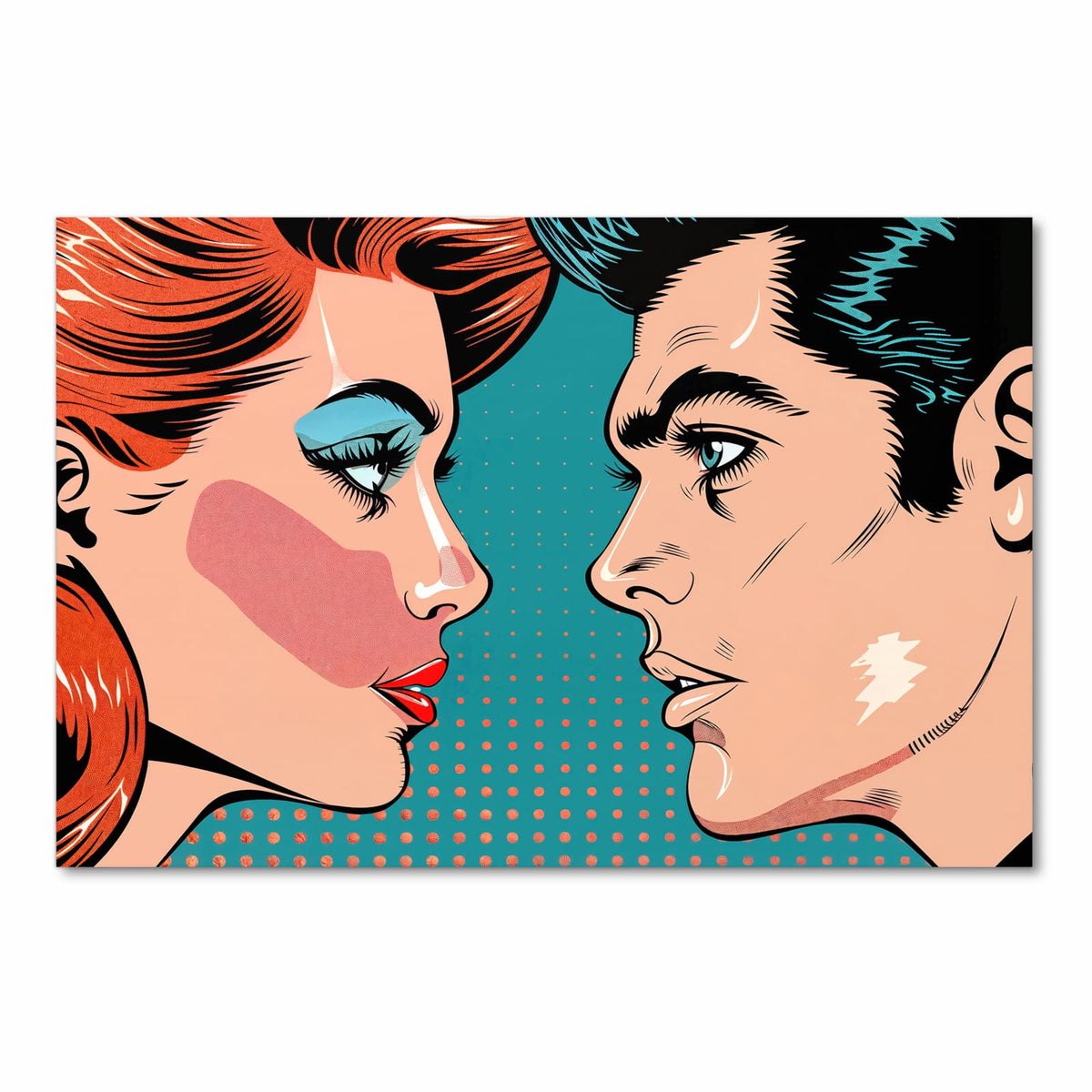 Zeitsparender Küchenteppich mit Motiv Pop Art Paar in Frontansicht
