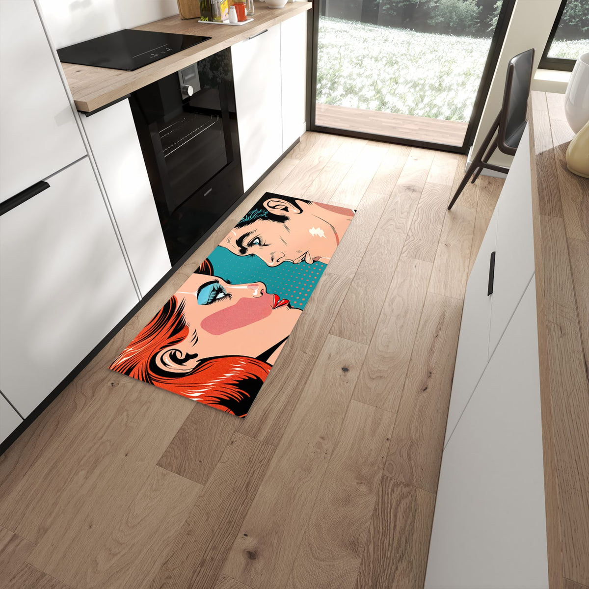 Komfortabler großer Küchenteppich mit Motiv Pop Art Paar in moderner Küche #grösse_60 x 150 cm