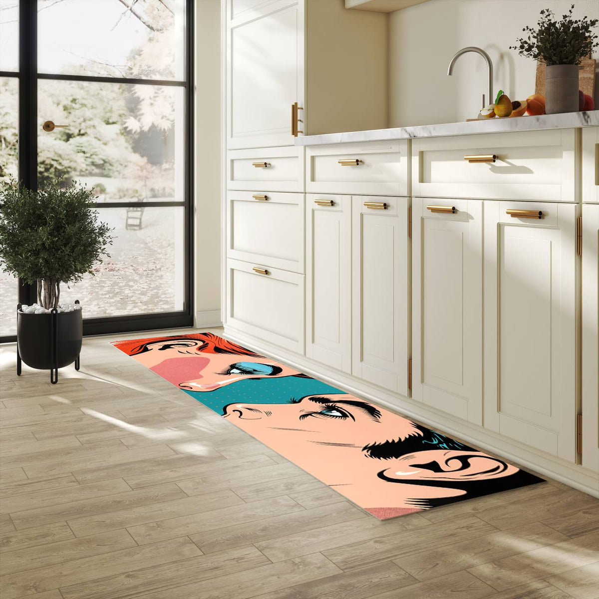 Küchenteppich mit Motiv Pop Art Paar für Ordnung & Übersicht in heller Küche