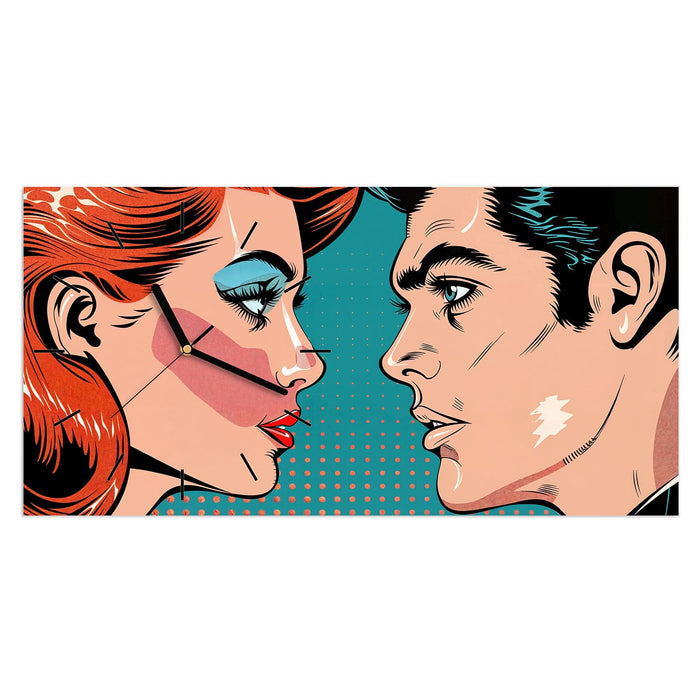 Wanduhr Pop Art Paar aus Glas – Querformat 60 × 30 cm mit Ziffernblatt Linie