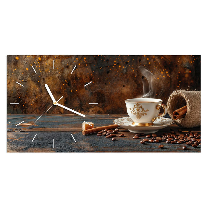 Wanduhr Kaffee Und Zimt aus Glas – Querformat 60 × 30 cm mit Ziffernblatt Linie