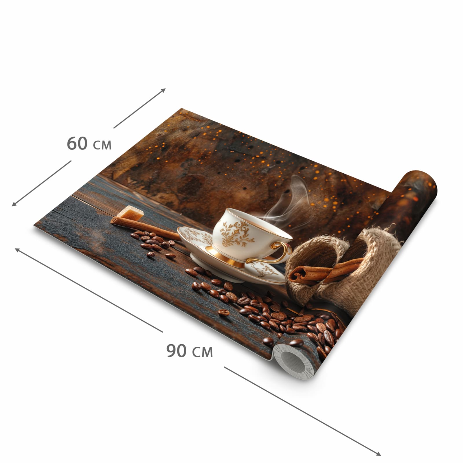 Langlebiger rutschfester Küchenteppich mit Motiv Kaffee Und Zimt in der Grösse 60x150 cm