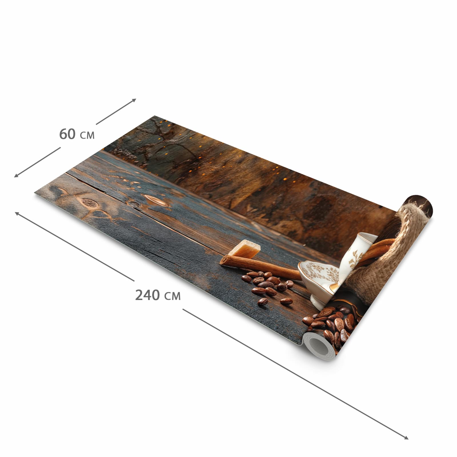 Fleckenresistenter Küchenteppich mit Motiv Kaffee Und Zimt in der Grösse 60x150 cm, waschbar