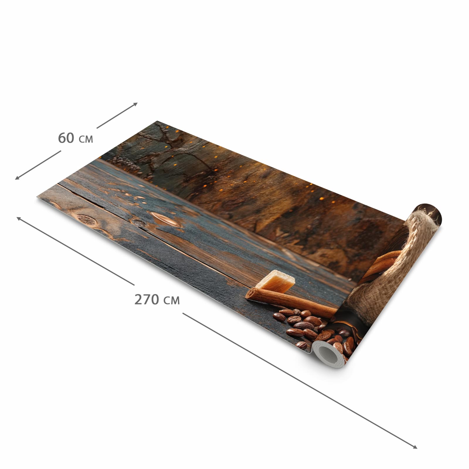 Schmutzabweisender waschbarer Küchenteppich mit Motiv Kaffee Und Zimt in der Grösse 60x150 cm