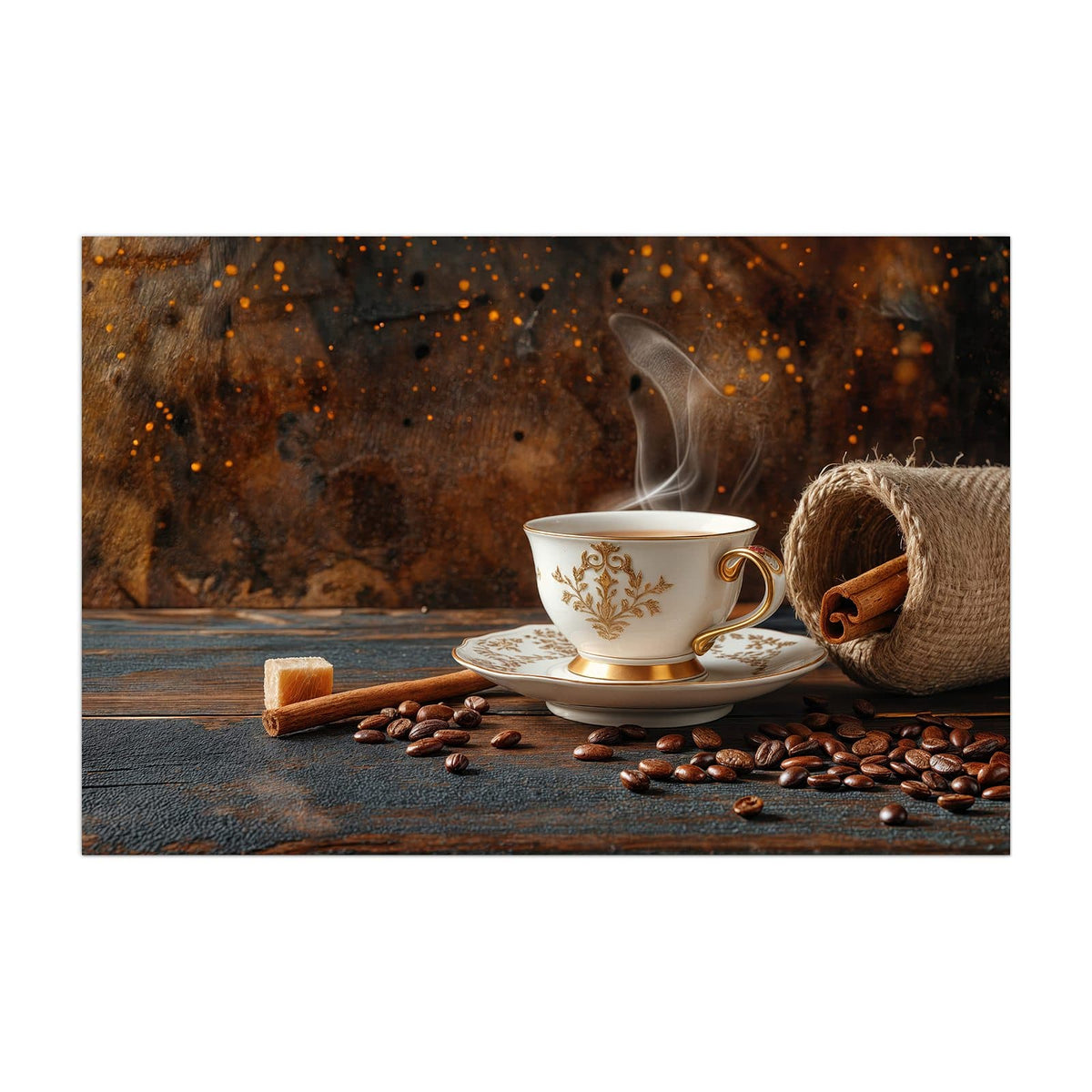 Küchenrückwand aus Glas Kaffee und Zimt im Hochformat, Motiv bildfüllend von vorn #grösse_40 x 60 cm #grösse_50 x 75 cm #grösse_60 x 90 cm #grösse_80 x 120 cm
