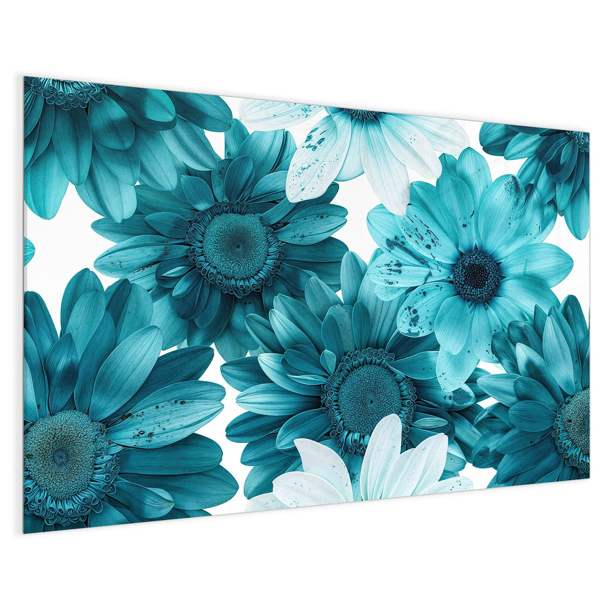 4 mm Glas statt lackiertem Blech – Magnettafel - Türkisblaue Blüten