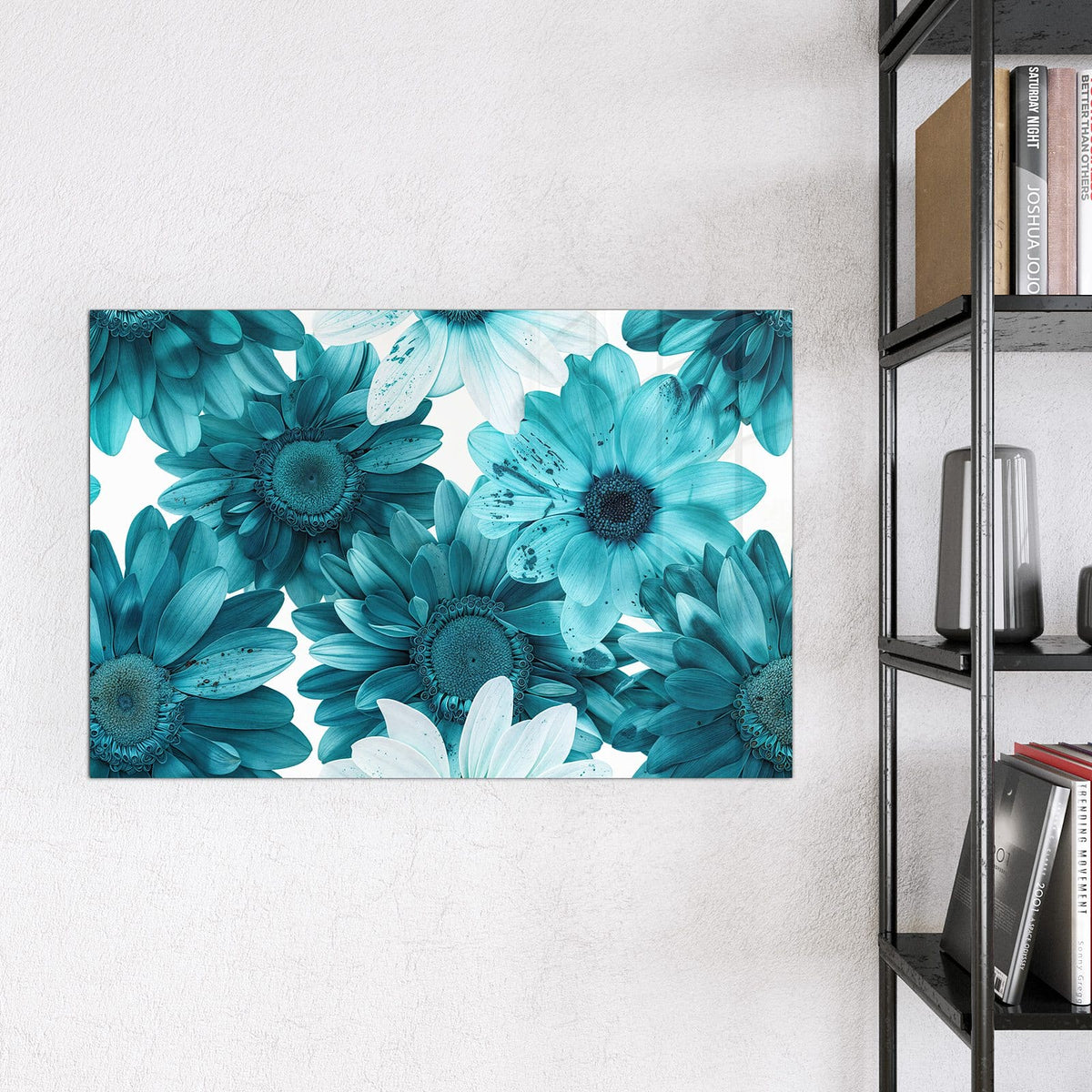 Magnettafel - Türkisblaue Blüten – Türkisblaue Blüten auf Weiß