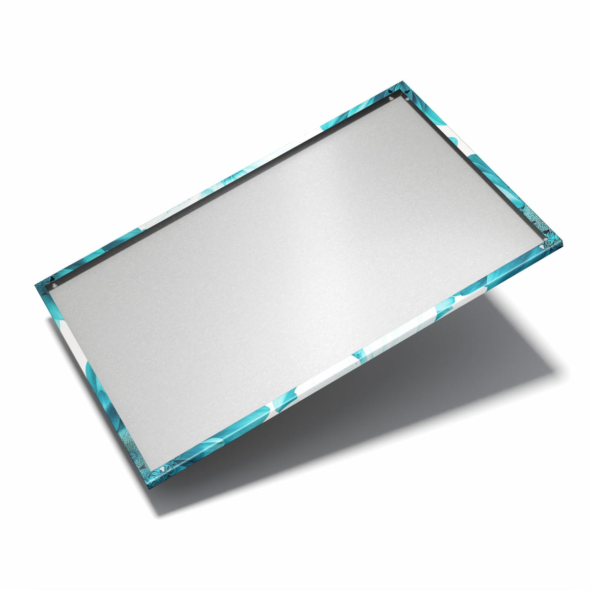 Nur 7 mm – liegt eng an der Wand – Metall Magnettafel - Türkisblaue Blüten