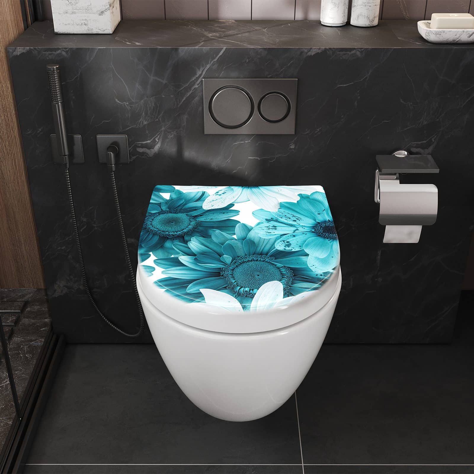 WC-Sitz mit Absenkautomatik Blaue Blütenpracht