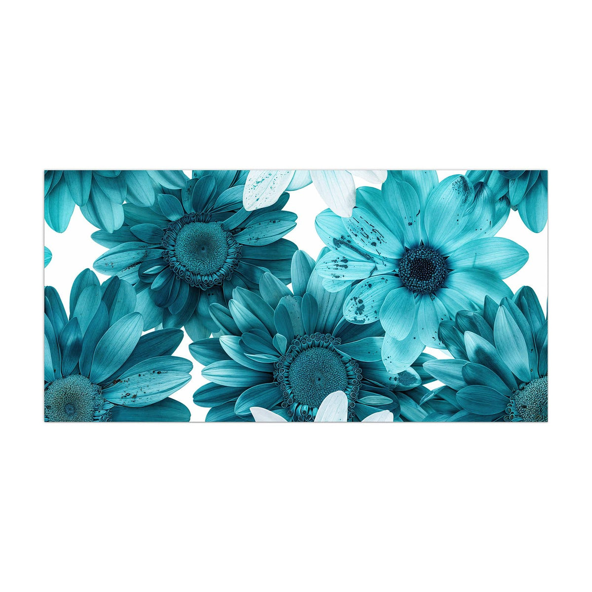 Küchenrückwand aus Glas Türkisblaue Blüten im Hochformat, Motiv bildfüllend von vorn