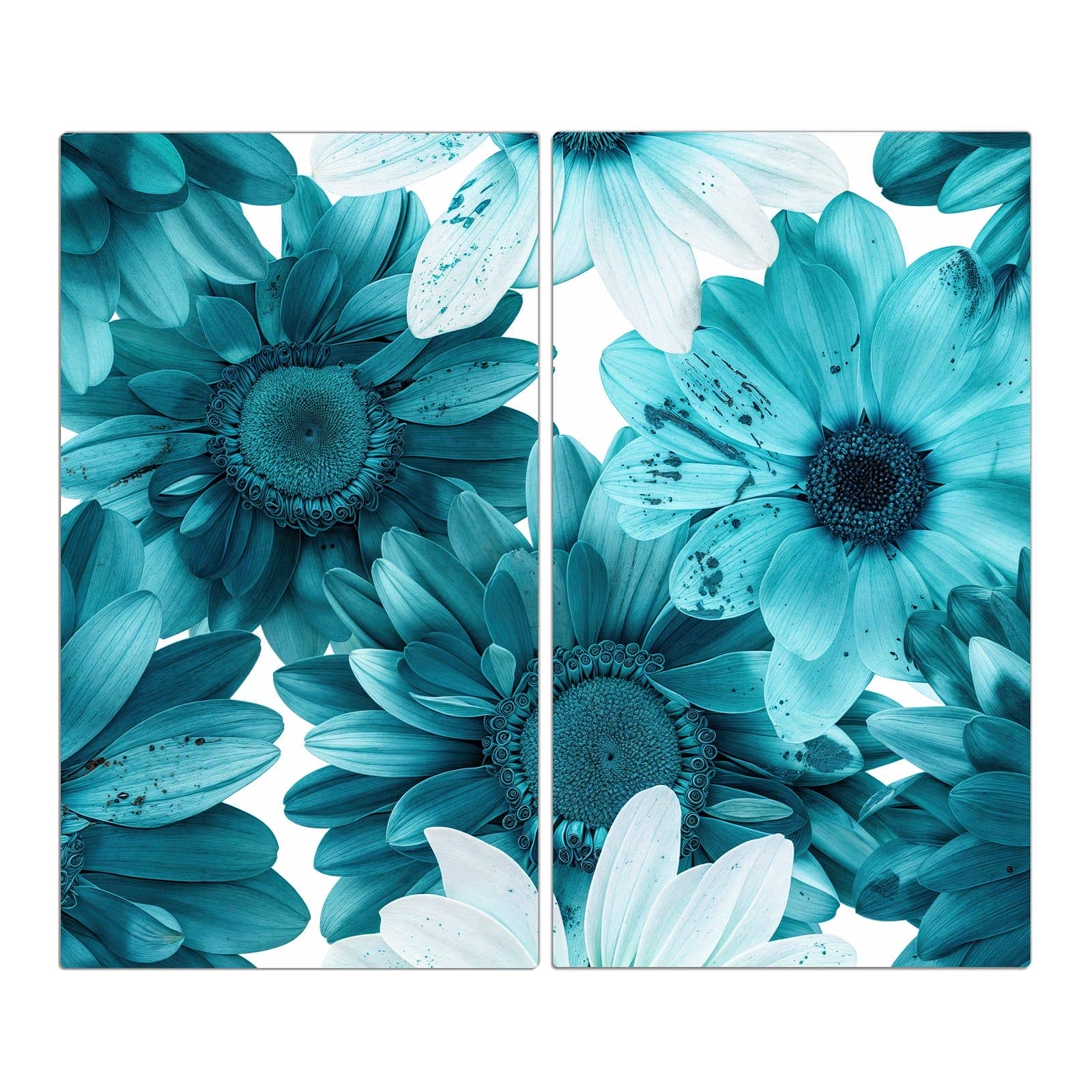 2-teilige Ceranfeld Abdeckungen mit Blaue Blütenpracht-Motiv in der Frontansicht #grösse_2-Teilig (60x52cm)