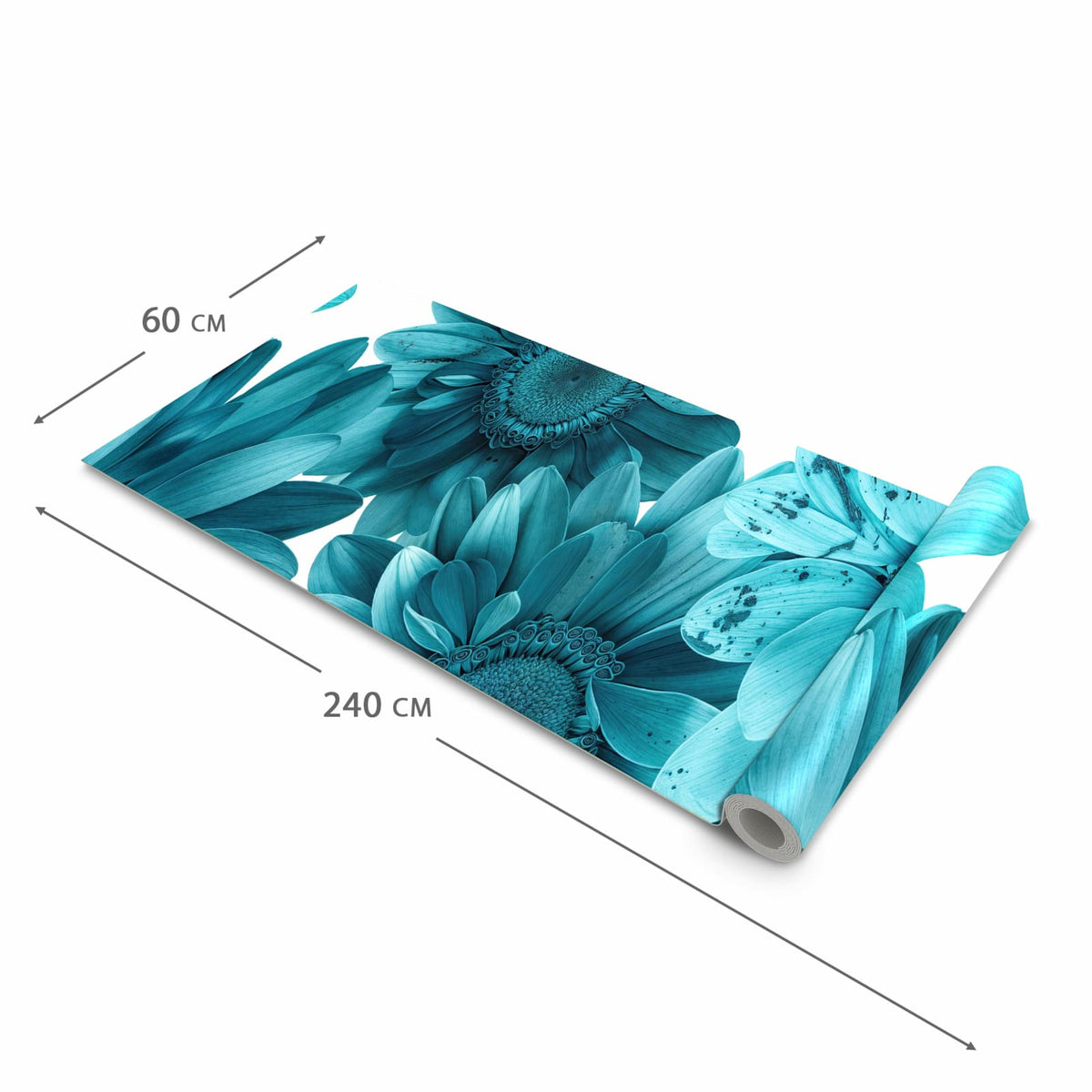 Feuchtigkeitsresistenter dünner Küchenteppich mit Motiv Blaue Blütenpracht in der Grösse 60x150 cm