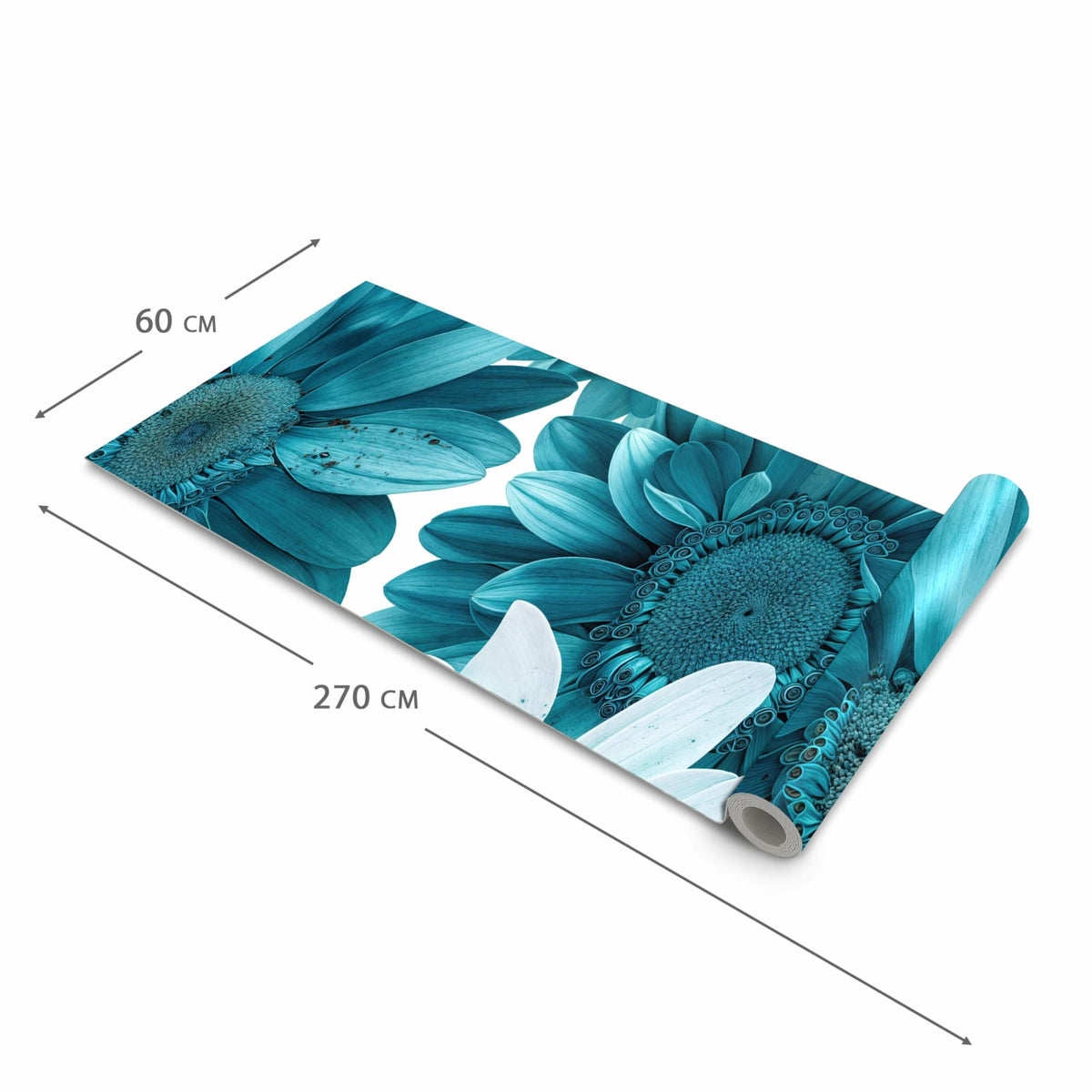 Bodenschonender rutschfester Küchenteppich mit Motiv Blaue Blütenpracht in der Grösse 60x150 cm