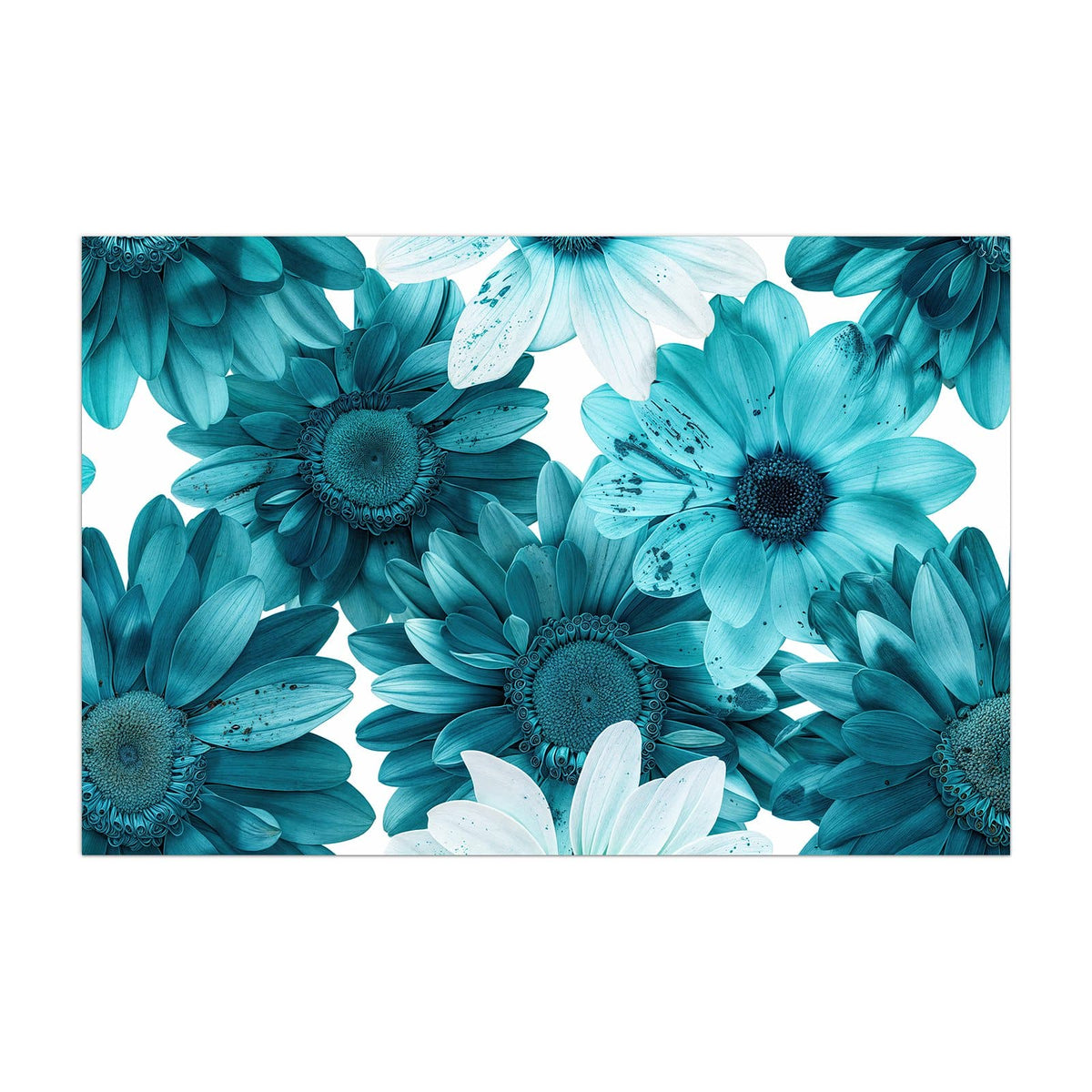 Küchenrückwand aus Glas Türkisblaue Blüten im Hochformat, Motiv bildfüllend von vorn