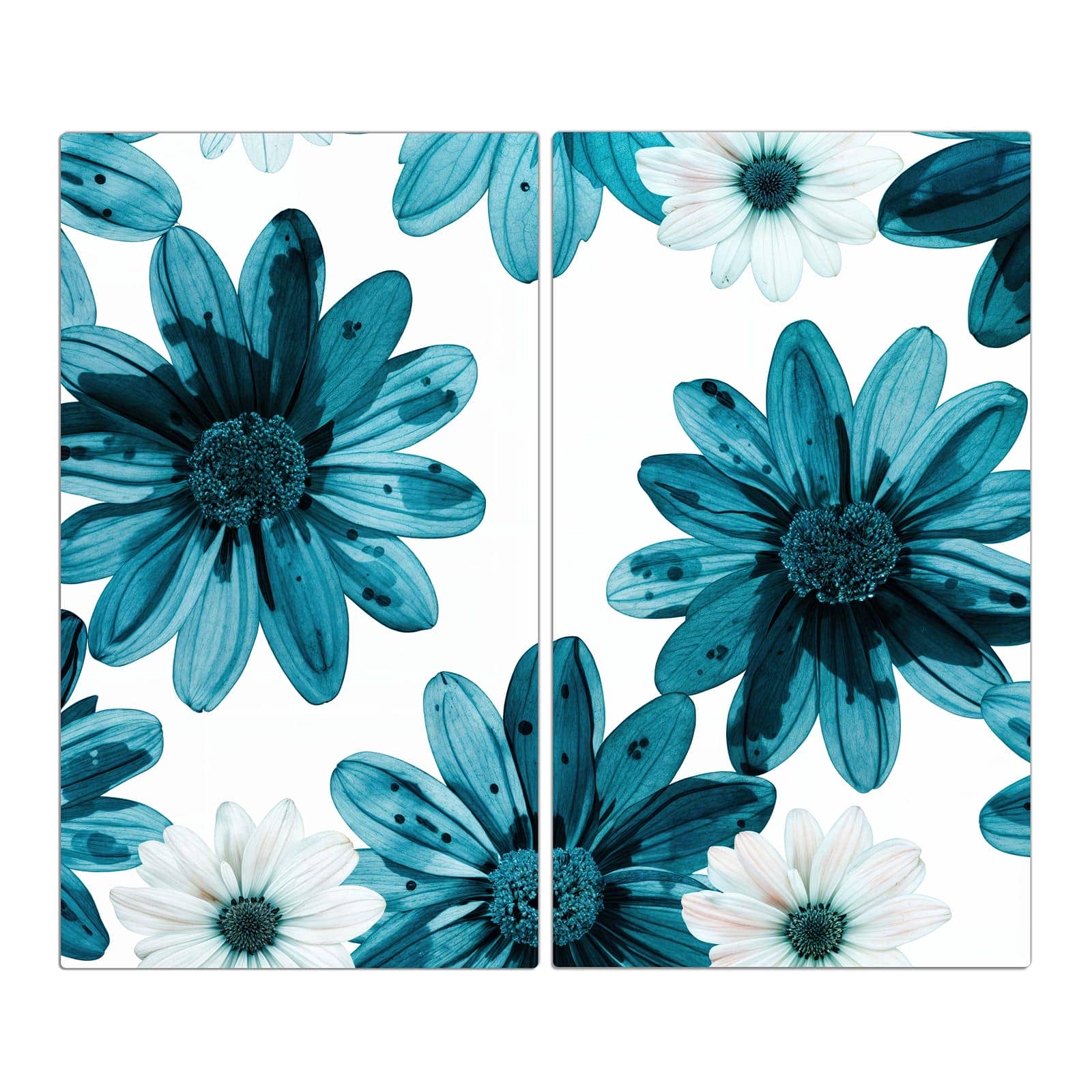 2-teilige Herdabdeckplatte für Ceranfeld mit Blaues Blumenmuster-Motiv in der Frontansicht #grösse_2-Teilig (60x52cm)