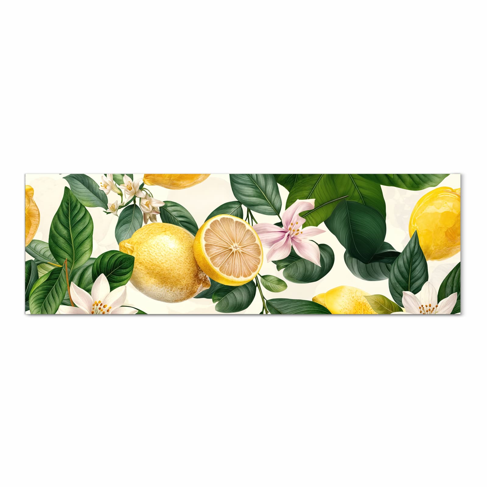 Geruchsneutraler Küchenteppich mit Motiv Zitronenblumen in Frontansicht