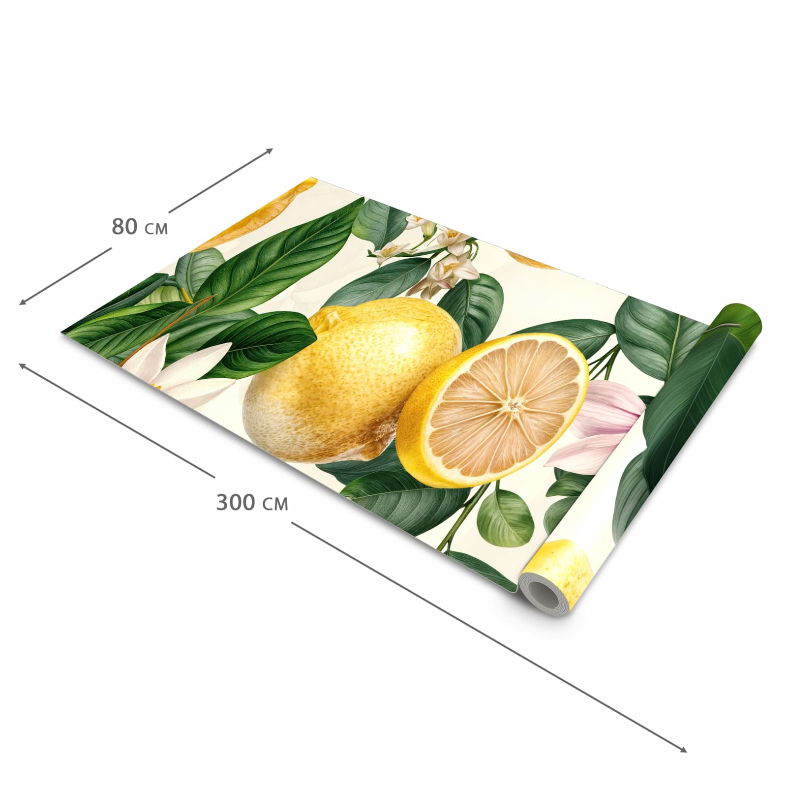 Küchenteppich mit Motiv Zitronenblumen in der Grösse 80x250 cm für sicheres Aufbewahren