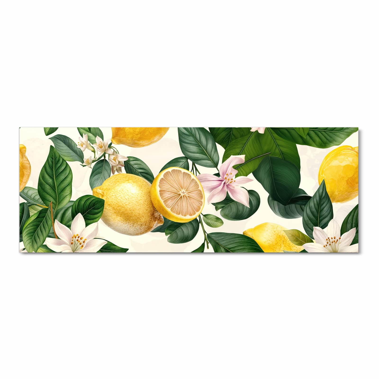 Pflegeleichter Küchenläufer mit Motiv Zitronenblumen in Frontansicht