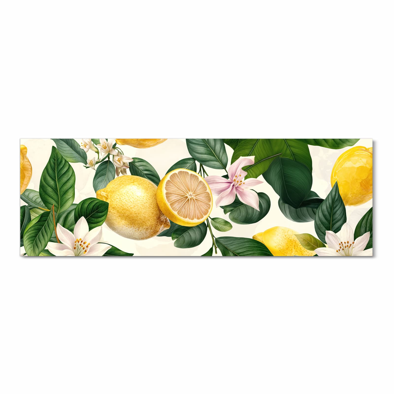 UV-beständiger Küchenteppich mit Motiv Zitronenblumen in Frontansicht für die Küche