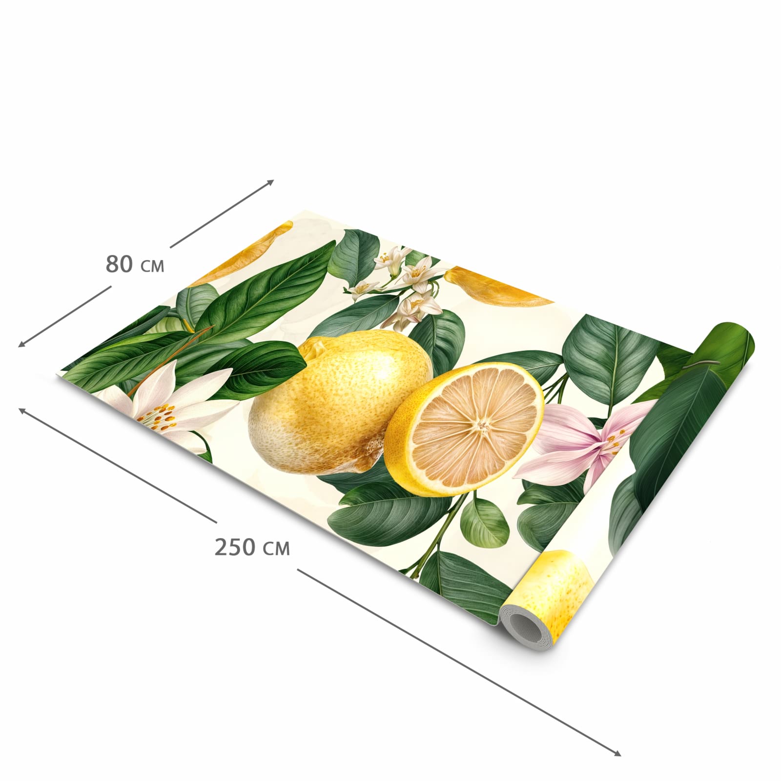 Farbbeständiger Küchenteppich mit Motiv Zitronenblumen in der Grösse 80x250 cm