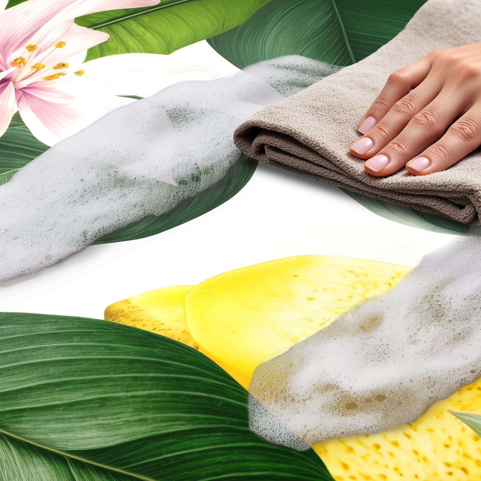 Waschbarer Küchenläufer mit Motiv Zitronenblumen - einfach zu reinigen