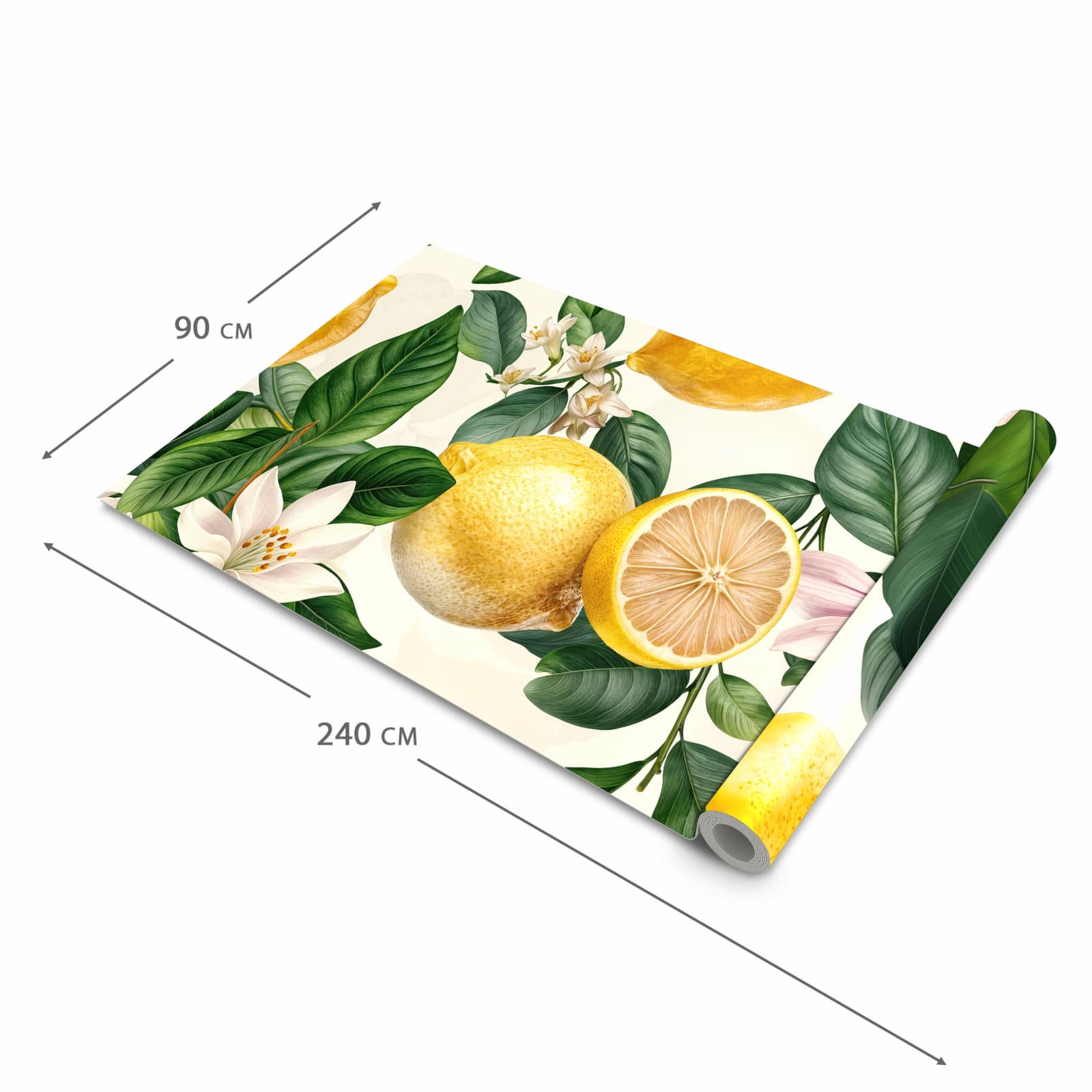 Geräuschdämpfender Küchenläufer mit Motiv Zitronenblumen in der Grösse 80x250 cm